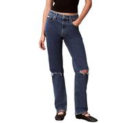 Calvin Klein Jeans da Donna EU a Vita Alta Dritti Distrutto LV047E614G, Blu (Verde Mare), 27W/32L, Blu (Mare estroyed), 27W x 32L