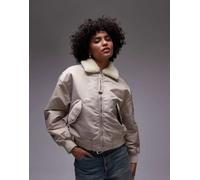 Calvin Klein Jeans - Giacca aviatore color pietra con colletto in pile-Rosa L