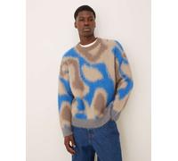 Calvin Klein Jeans - Maglione in alpaca con motivo beige e blu spazzolato 52