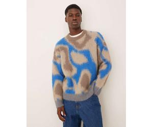 Calvin Klein Jeans - Maglione in alpaca con motivo beige e blu spazzolato 52