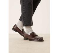 Calvin Klein Jeans - Mocassini rotondi in pelle bordeaux con dettagli in metallo-Rosso 40