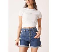 Calvin Klein Jeans - Mom shorts lavaggio scuro con risvolto-Blu W24