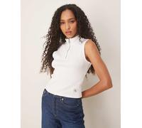 Calvin Klein Jeans - Polo senza maniche bianca con zip corta e logo-Bianco L