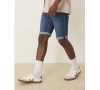 Calvin Klein Jeans - Shorts slim in denim lavaggio scuro con risvolto-Blu 28