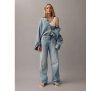 Calvin Klein Jeans - Signature - Jeans dritti anni '90 blu lavaggio chiaro schiarito dal sole-Bianco W29 L32