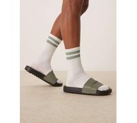Calvin Klein Jeans - Sliders verde oliva e nere con logo-Nero 46