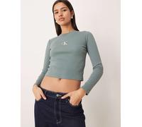 Calvin Klein Jeans - T-shirt baby beige a maniche lunghe con logo a monogramma-Neutro S