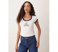 Calvin Klein Jeans - T-shirt baby bianca con bordi blu navy XL