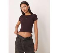 Calvin Klein Jeans - T-shirt baby marrone a coste con etichetta intessuta L