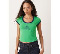 Calvin Klein Jeans - T-shirt baby verde con bordi blu navy M
