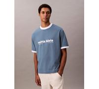 Calvin Klein Jeans - T-shirt blu nebbia rétro con bordi a contrasto 48