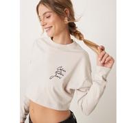 Calvin Klein Jeans - T-shirt corta a maniche lunghe beige con scritta del logo-Neutro L
