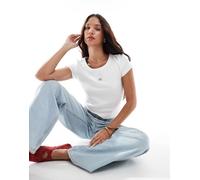 Calvin Klein Jeans - T-shirt mini bianca a coste con etichetta cucita-Bianco 2XS