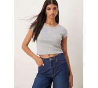 Calvin Klein Jeans - T-shirt mini grigia a coste con etichetta cucita-Grigio XL