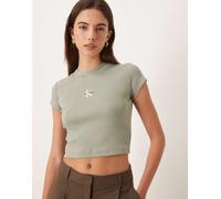 Calvin Klein Jeans - T-shirt taglio mini verde a coste con monogramma M