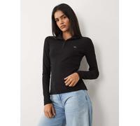 Calvin Klein Jeans - Top a maniche lunghe nero con colletto alto e etichetta cucita M