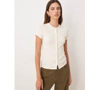 Calvin Klein Jeans - Top color crema a coste con bottoni-Bianco S
