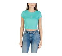 Calvin Klein Jeans - Top in Cotone a Maniche Corte e Girocollo - - Tops - Donna - Blu - L