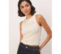 Calvin Klein Jeans - Top senza maniche beige a coste con logo-Neutro S