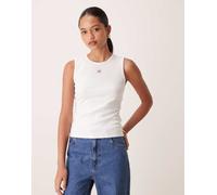 Calvin Klein Jeans - Top senza maniche bianco a coste con etichetta e cut-out sul retro XL
