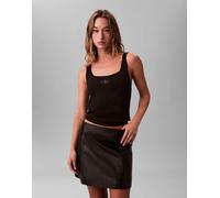Calvin Klein Jeans - Top senza maniche nero a coste con logo a monogramma XXS
