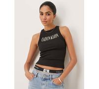 Calvin Klein Jeans - Top senza maniche nero a coste con logo S