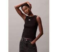 Calvin Klein Donna Canotta Woven Label Rib con Logo, Nero (Black), S