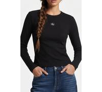 Calvin Klein Ls Woven Label 2x2 Top Black Taglia: XL | Maglie a manica lunga Outlet | Donna | Nero