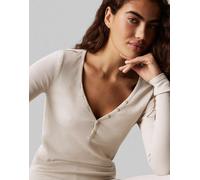 Calvin Klein - Modern Rib - Completo da casa beige composto da top serafino con bottoni e leggings-Neutro L