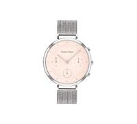 Calvin Klein Orologio Analogico Multifunzione al Quarzo da Donna Collezione MINIMALISTIC T-BAR con Cinturino in Maglia Metallica in Acciaio Inossidabile Argentato - 25200286