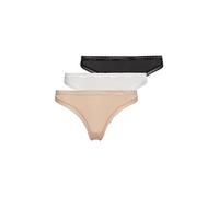 Calvin Klein Thong 3Pk 000QD3802E, Perizoma Donna, Multicolore (Black/White/Honey Almond), L