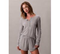 Calvin Klein - Top del pigiama serafino a maniche lunghe grigio a nido d'ape M