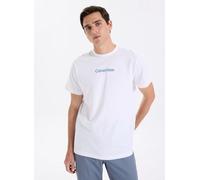 Calvin Klein Uomo T-Shirt Maniche Corte Crew Neck Scollo Rotondo, Bianco (Classic White W/Deep Lagoon Logo), L