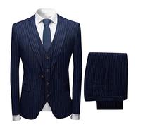 CALVINSUIT Uomo Completo da Uomo gessato 3 Pezzi vestibilità Slim Monopetto Giacca da Cerimonia Nuziale Vest Gilet