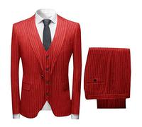 CALVINSUIT Uomo Completo da Uomo gessato 3 Pezzi vestibilità Slim Monopetto Giacca da Cerimonia Nuziale Vest Gilet