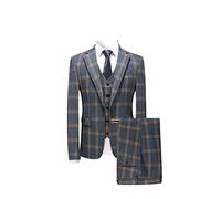 CALVINSUIT Uomo Giacca da Uomo Slim Fit a Quadri Scozzesi Tux Vest & Pants Smoking a 3 Pezzi con Risvolto in Tinta Unita