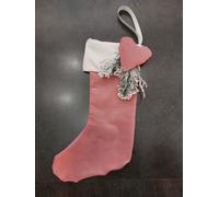 CALZA ARTIGIANALE PER LA BEFANA IN VELLUTO ROSA CON INSERTI DECORATIVI 33X20CM