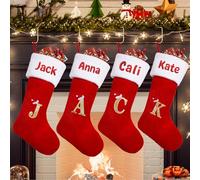 Calza Befana Personalizzata con Nome -21 Inch Calza Befana Vuota Grande,Calza Befana Personalizzata con Nome, Calza Natale Personalizzata, Nome Ricamato 26 Lettere a Scelta, Materiale in Velluto,4PACK