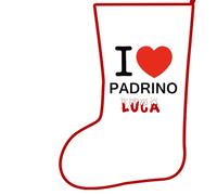 Calza della befana con stampa I LOVE YOU personalizzabile con testo o nomi idea regalo da appendere al camino, all'albero di natale (Padrino)