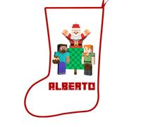 Calza della befana con stampa personaggio a scelta personalizzabile con testo o nomi idea regalo da appendere al camino, all'albero di natale (Minecraft)