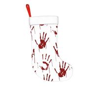 Calza della Befana da 17,7 pollici con impronte di mani insanguinate di Halloween, calza della Befana da appendere al camino, decorazioni natalizie per la famiglia, decorazioni per feste e festivit