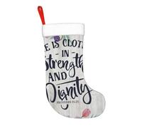 Calza della Befana da 17,7 pollici Lei è vestita di forza e dignità Proverbi 31-25 Calza della Befana da camino Decorazioni natalizie da appendere al camino per la famiglia Decorazioni per feste di