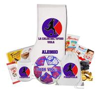 Calza della befana del tifoso Viola Fiorentina personalizzabile con nome + tazza ceramica + pallone + sacca in nylon + dolciumi vari idea regalo per befana epifania Firenze