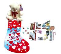 Calza della Befana Maxi con Peluche “Ti Voglio Bene” 50×27 cm - Idea Regalo con Dolciumi e Snack Assortiti (Peluche 25 cm, Caramelle, Cioccolato e Lecca Lecca)