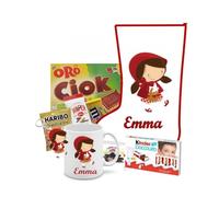 Calza della befana Personalizzabile Con Tazza e Portachiavi personaggio a scelta Dolciumi cioccolato carbone regalo bambini Natale epifania (Cappuccetto Rosso)