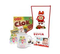 Calza della befana Personalizzabile Con Tazza e Portachiavi personaggio a scelta Dolciumi cioccolato carbone regalo bambini Natale epifania (Labubu)