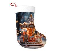 Calza di Natale a forma di giostra, calze decorative natalizie festive con pan di e caramelle rosse per la casa, il camino, la camera da letto, l'ufficio, il negozio, decorazioni natalizie 11x18 poll