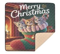 Calza di Natale con gattini carino pieghevole tappetino da gioco per bambini per pavimento impermeabile imbottito tappetino da gioco per bambini, 127 x 127 cm