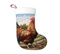 Calza di Natale con stampa di gallo su legno in terreno agricolo, 45,7 cm, morbida e resistente, decorazione per la casa festiva, perfetta per appendere il camino