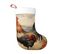 Calza di Natale con stampa di gallo su legno in terreno agricolo, 45,7 cm, morbida e resistente, decorazione per la casa festiva, perfetta per appendere il camino
